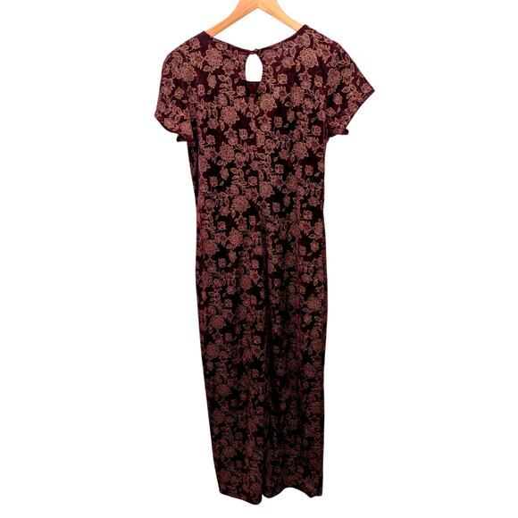 Vtg 90s Crushed Velvet Maxi Dress Sz M Floral Grunge No Boundaries Burgundy Y2K - Picture 2 of 5